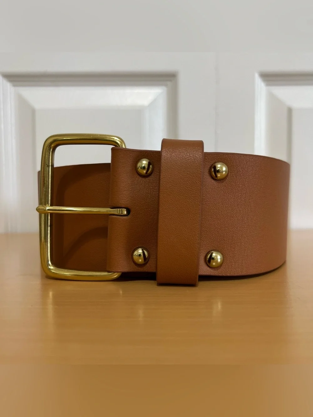 J. Crew Women’s Wide Brown Leather Belt with Gold-Tone Buckle Size Small